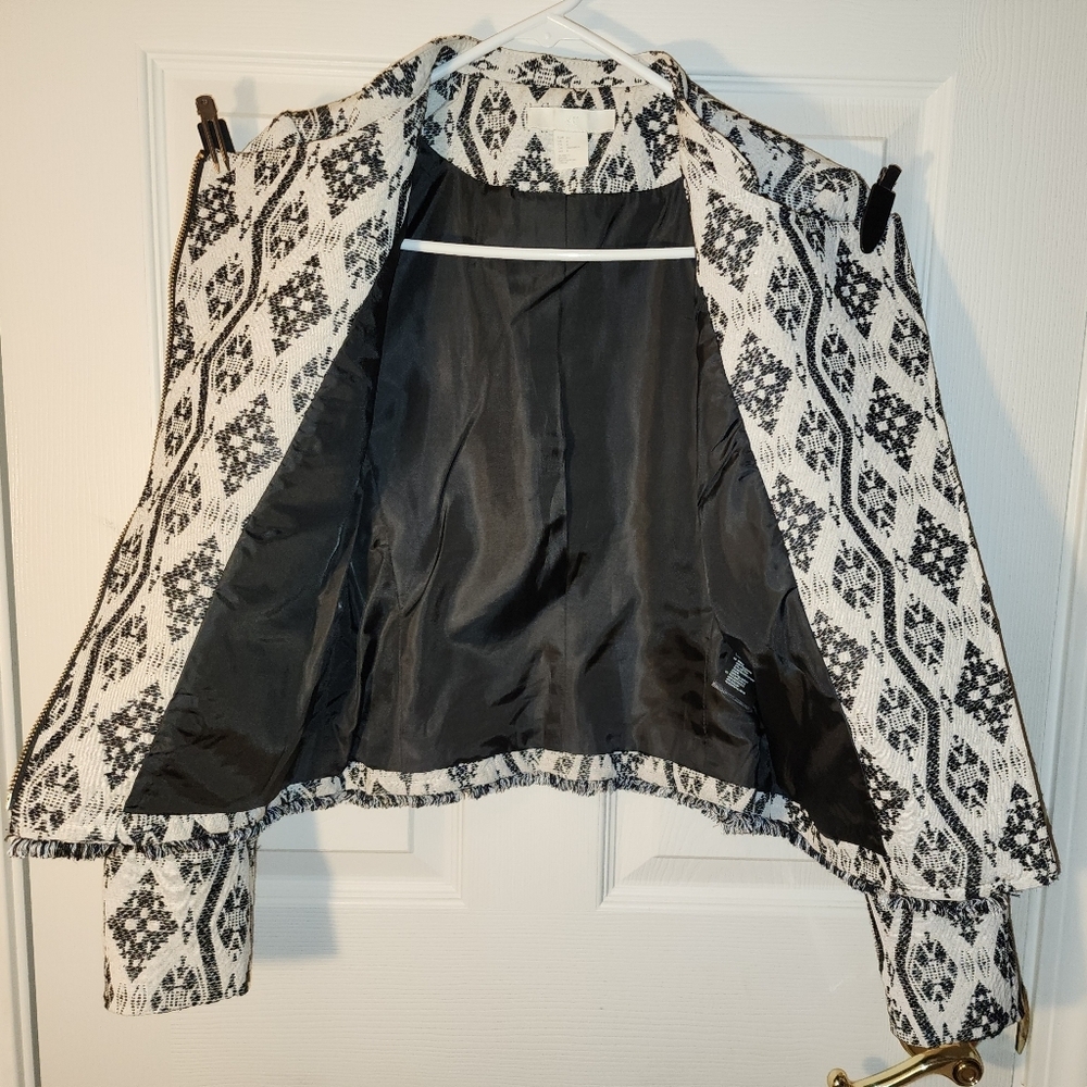 H&M Geometric Jacquard Moto Jacket - Black & White - Gold Hardware - 4 - Picture 6 of 10